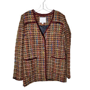 Ett:TWA Anthropologie Harlequin Tweed Blazer Jacket coat sz Med academia red